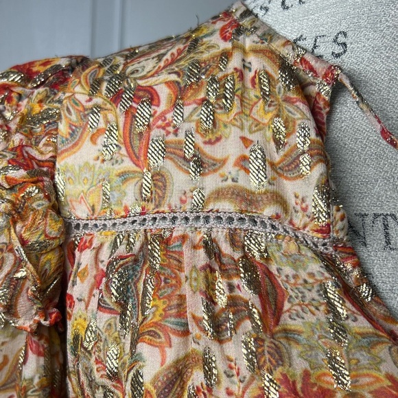 Anthropologie’s Love the Label Floral Peasant Blouse Gold/Orange Hues Size XS - Picture 6 of 13